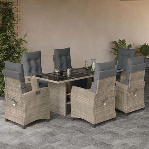 Prolenta Premium - Ensemble À Manger De Jardin Et Coussins 7 Pcs Gris Clair Rotin