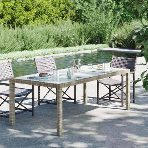 Prolenta Premium - Table De Jardin Gris 190x90x75 Cm Verre Trempé/Résine Tressée