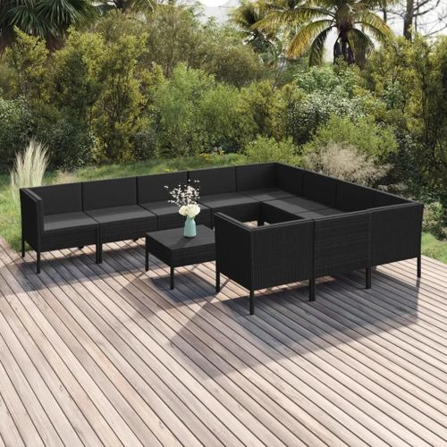 Prolenta Premium - Salon De Jardin 11 Pcs Avec Coussins Résine Tressée Noir