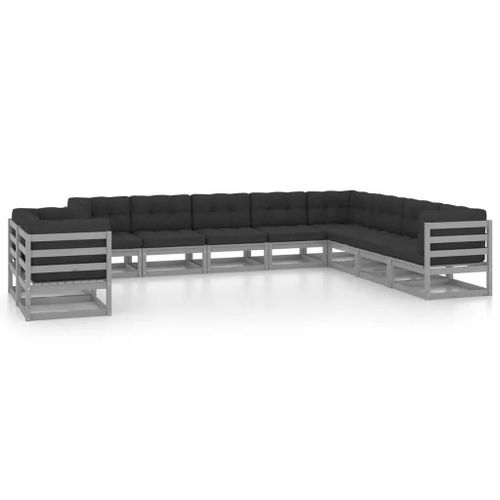 Prolenta Premium - Salon De Jardin 10 Pcs Avec Coussins Gris Bois De Pin Massif