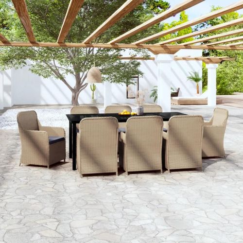 Prolenta Premium - Ensemble À Manger De Jardin Avec Coussins 9 Pcs Marron