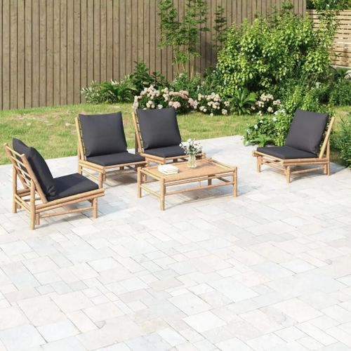 Prolenta Premium - Salon De Jardin 5 Pcs Avec Coussins Gris Foncé Bambou