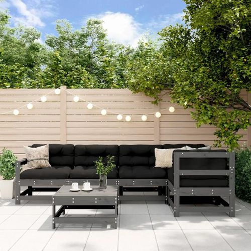 Prolenta Premium - Salon De Jardin 6 Pcs Avec Coussins Gris Bois Massif