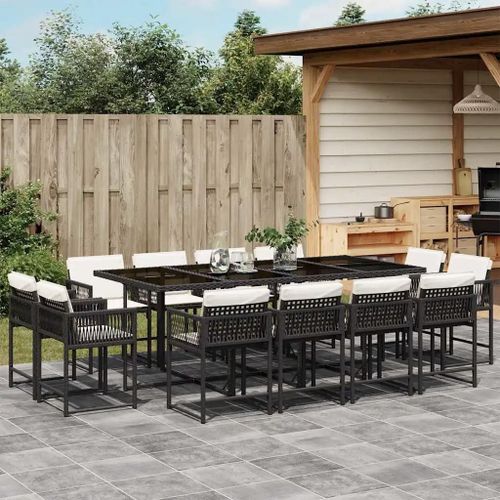 Prolenta Premium - Ensemble À Manger De Jardin 13 Pcs Coussins Noir Résine Tressée