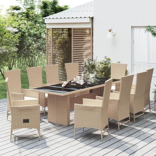 Prolenta Premium - Ensemble À Manger De Jardin Et Coussins 11 Pcs Beige Poly Rotin