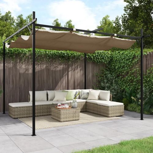 Prolenta Premium - Pergola Avec Toit Rétractable Taupe 295x292x230 Cm