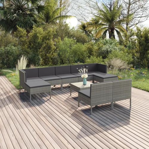 Prolenta Premium - Salon De Jardin 10 Pcs Avec Coussins Résine Tressée Gris