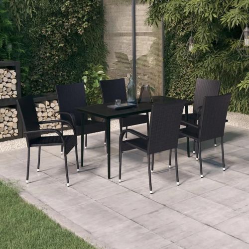 Prolenta Premium - Ensemble À Manger De Jardin 7 Pcs Noir