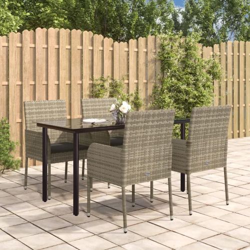 Prolenta Premium - Ensemble À Manger De Jardin Coussins 5 Pcs Noir Et Gris