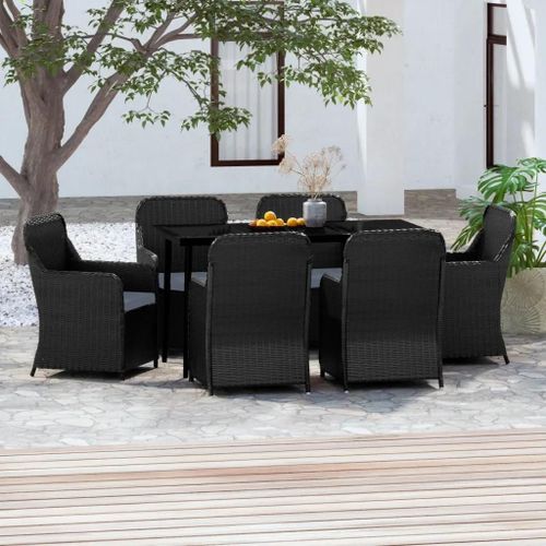 Prolenta Premium - Ensemble À Manger De Jardin Avec Coussins 7 Pcs Noir