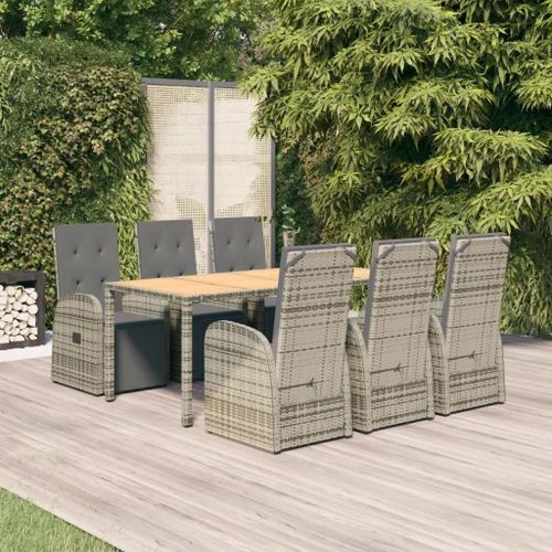 Prolenta Premium - Ensemble À Manger De Jardin Et Coussins 7 Pcs Gris Rotin