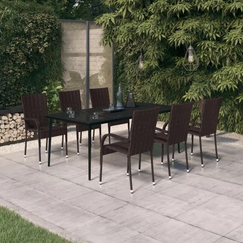 Prolenta Premium - Ensemble À Manger De Jardin 7 Pcs Marron Et Noir
