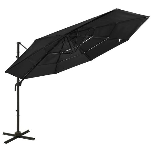 Prolenta Premium - Parasol De Jardin À 4 Niveaux Avec Mât En Aluminium Noir 3x3 M