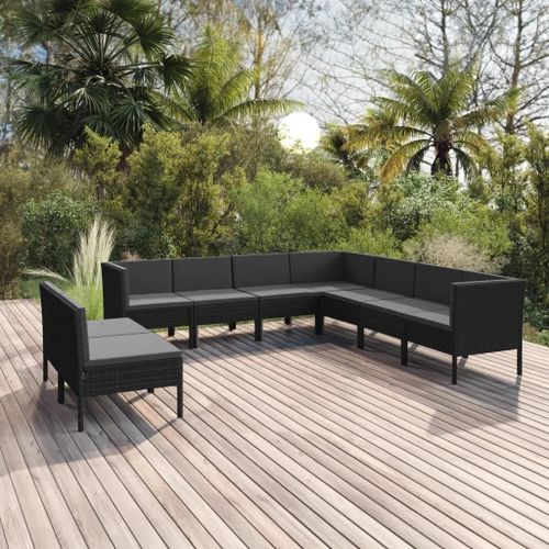 Prolenta Premium - Salon De Jardin 9 Pcs Avec Coussins Résine Tressée Noir