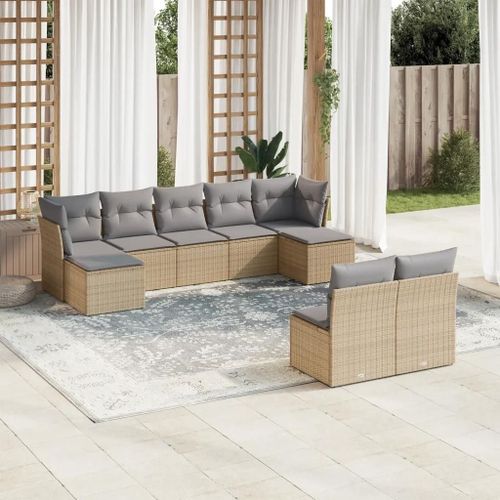 Prolenta Premium - Salon De Jardin Avec Coussins 9 Pcs Beige Résine Tressée