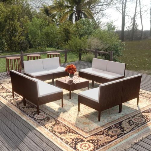 Prolenta Premium - Salon De Jardin 9 Pcs Avec Coussins Résine Tressée Marron
