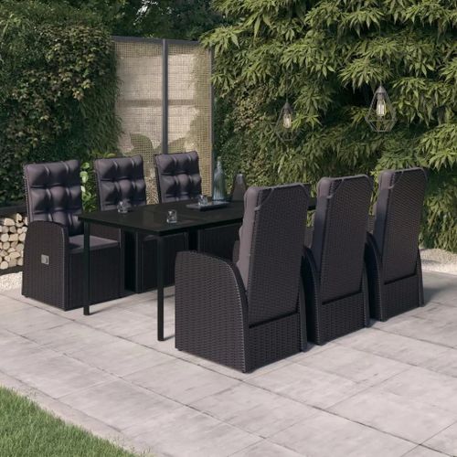 Prolenta Premium - Ensemble À Manger De Jardin Avec Coussins 7 Pcs Noir