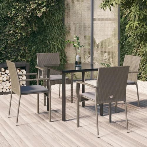 Prolenta Premium - Ensemble À Manger De Jardin Coussins 5 Pcs Noir Et Gris