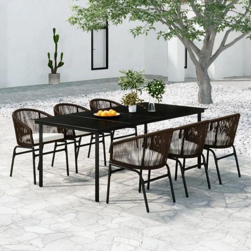 Prolenta Premium - Ensemble À Manger De Jardin 7 Pcs Marron