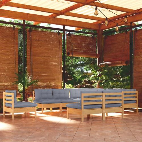 Prolenta Premium - Salon De Jardin 10 Pcs Avec Coussins Gris Bois De Pin Massif