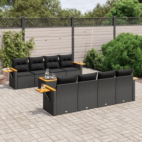Prolenta Premium - Salon De Jardin 9 Pcs Avec Coussins Noir Résine Tressée