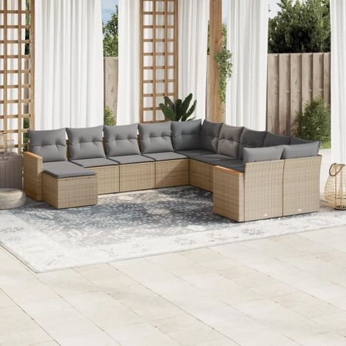 Prolenta Premium - Salon De Jardin 11 Pcs Avec Coussins Beige Résine Tressée