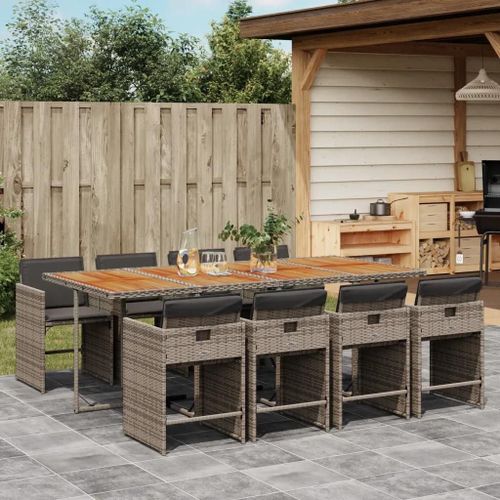 Prolenta Premium - Ensemble À Manger De Jardin 9 Pcs Coussins Gris Résine Tressée