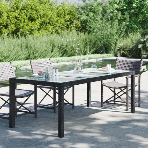 Prolenta Premium - Table De Jardin Noir 190x90x75 Cm Verre Trempé/Résine Tressée