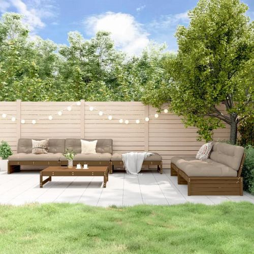 Prolenta Premium - Salon De Jardin 6 Pcs Avec Coussins Marron Miel Bois Massif