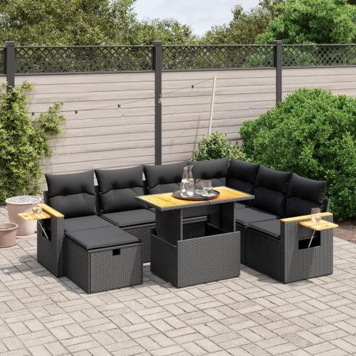 Prolenta Premium - Salon De Jardin 8 Pcs Avec Coussins Noir Résine Tressée