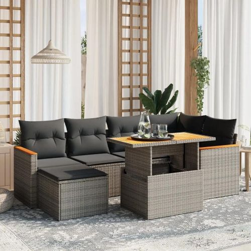 Prolenta Premium - Salon De Jardin Avec Coussins 7 Pcs Gris Résine Tressée