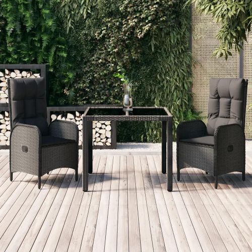 Prolenta Premium - Ensemble À Manger De Jardin Avec Coussins 3 Pcs Noir