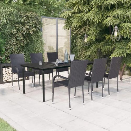 Prolenta Premium - Ensemble À Manger De Jardin 7 Pcs Noir