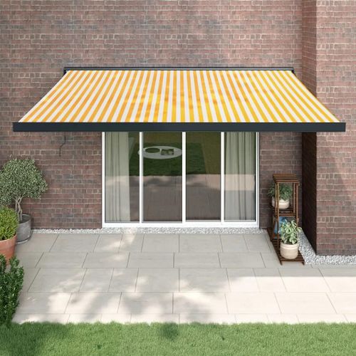 Prolenta Premium - Auvent Rétractable Jaune Et Blanc 4,5x3 M Tissu Et Aluminium