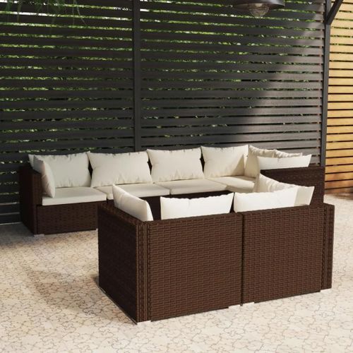 Prolenta Premium - Salon De Jardin Avec Coussins 7 Pcs Marron Résine Tressée