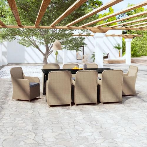 Prolenta Premium - Ensemble À Manger De Jardin Avec Coussins 9 Pcs Marron