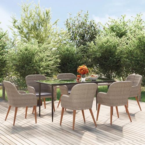 Prolenta Premium - Ensemble À Manger De Jardin Et Coussins 7 Pcs Marron
