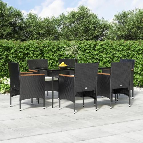 Prolenta Premium - Ensemble À Manger De Jardin Avec Coussins 7 Pcs Noir
