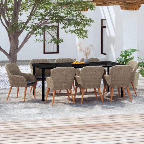 Prolenta Premium - Ensemble À Manger De Jardin Avec Coussins 9 Pcs Marron