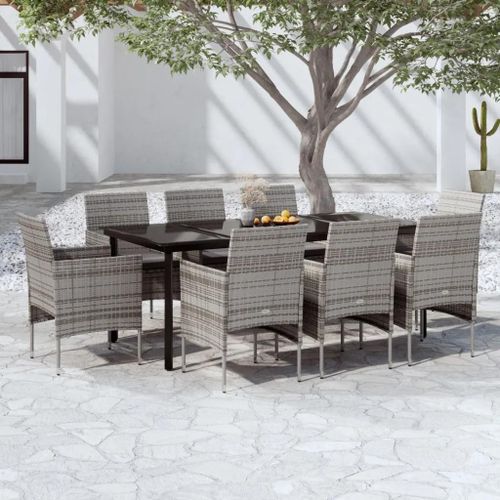Prolenta Premium - Ensemble À Manger De Jardin Et Coussins 9pcs Gris/Noir