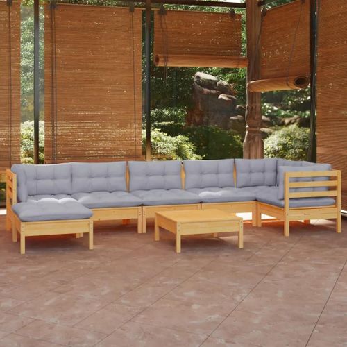 Prolenta Premium - Salon De Jardin 8 Pcs Avec Coussins Gris Bois De Pin Massif