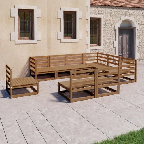 Prolenta Premium - Salon De Jardin 9 Pcs Marron Miel Bois De Pin Massif