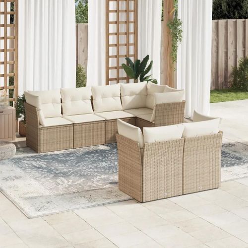 Prolenta Premium - Salon De Jardin Avec Coussins 7 Pcs Beige Résine Tressée