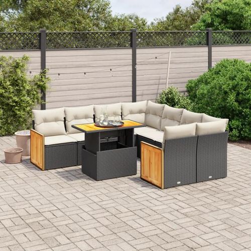 Prolenta Premium - Salon De Jardin 9 Pcs Avec Coussins Noir Résine Tressée