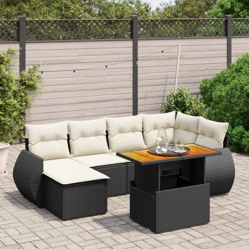 Prolenta Premium - Salon De Jardin 7 Pcs Avec Coussins Noir Résine Tressée