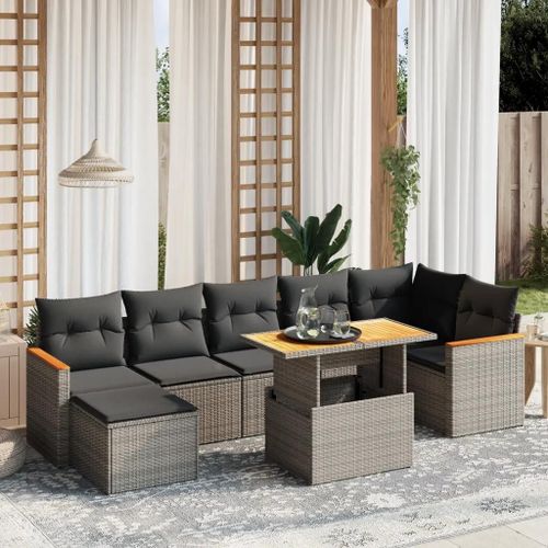 Prolenta Premium - Salon De Jardin 8 Pcs Avec Coussins Gris Résine Tressée