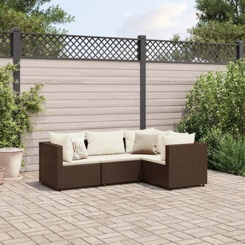 Prolenta Premium - Salon De Jardin 4 Pcs Avec Coussins Marron Résine Tressée
