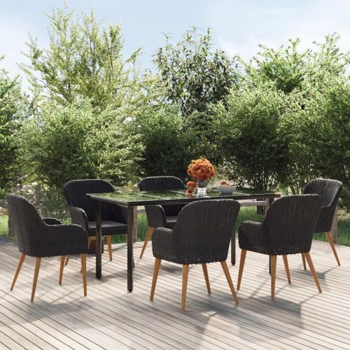 Prolenta Premium - Ensemble À Manger De Jardin Avec Coussins 7 Pcs Noir