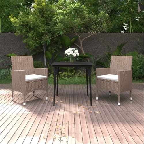 Prolenta Premium - Ensemble À Manger De Jardin Coussins 3 Pcs Résine Tressée Verre