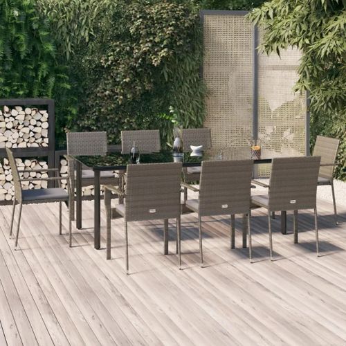 Prolenta Premium - Ensemble À Manger De Jardin 9pcs Et Coussins Noir Et Gris